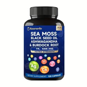 Sea Moss Black Seed Oil Ashwagandha & Burdock Root 19445mg Extra Strength Capsules - All-in-One Superfood Supplement For Immune Support, Energy & Vita