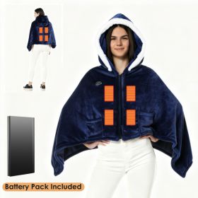 Wearable Heated Throw Blanket With 20000mah Battery Pack Double Sided Flannel Portable Electric Heating Hoodie For Women Men Machine Washable 3 Heatin (Option: Blue-Included)
