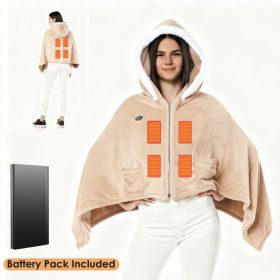 Wearable Heated Throw Blanket With 20000mah Battery Pack Double Sided Flannel Portable Electric Heating Hoodie For Women Men Machine Washable 3 Heatin (Option: Beige-Included)